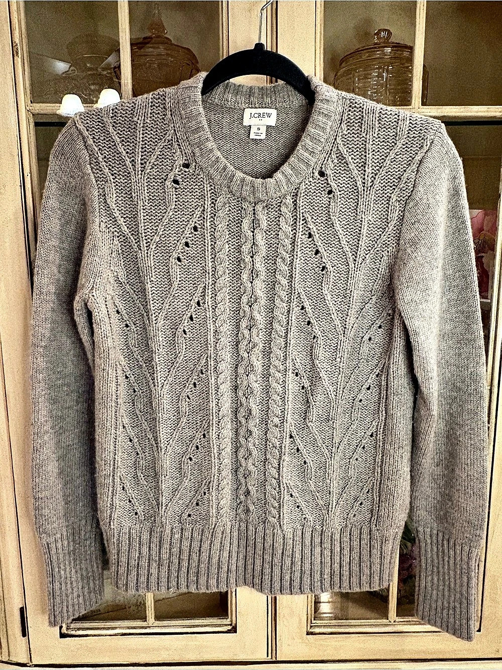 J.Crew Cable-Knit Wool-Blend Crewneck Sweater in Gray, Size Small